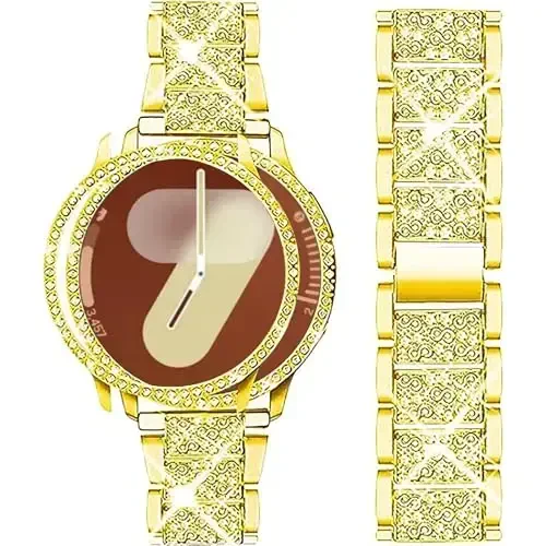 Mosonio Compatible with Samsung Galaxy Watch 8/7/6 Bands 40mm/44mm, 20mm Bling Metal Bands with Bling Protective Cover Case for Women, Shiny Watch Replacement Strap for Daily Wear - 1