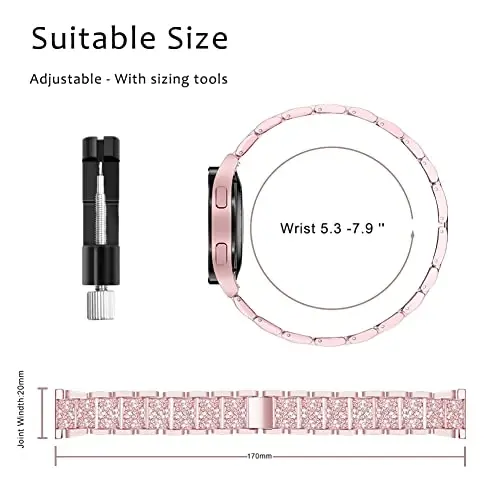 Mosonio Compatible with Samsung Galaxy Watch 8/7/6 Bands 40mm/44mm, 20mm Bling Metal Bands with Bling Protective Cover Case for Women, Shiny Watch Replacement Strap for Daily Wear - 4