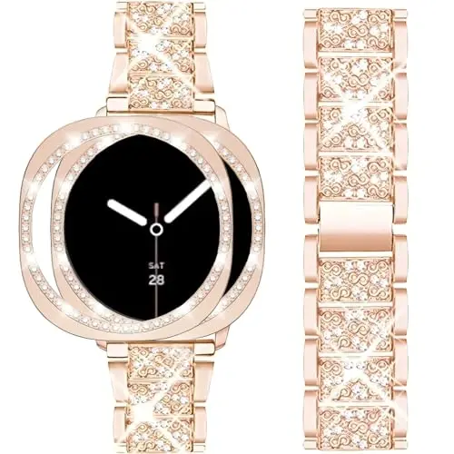 Mosonio Bling Metal Bands for Samsung Galaxy Watch 9/8/7/6 40mm 44mm Women | Bling Metal Band with Bling Protective Cover Case for Women, Shiny Watch Replacement Strap for Daily Wear 