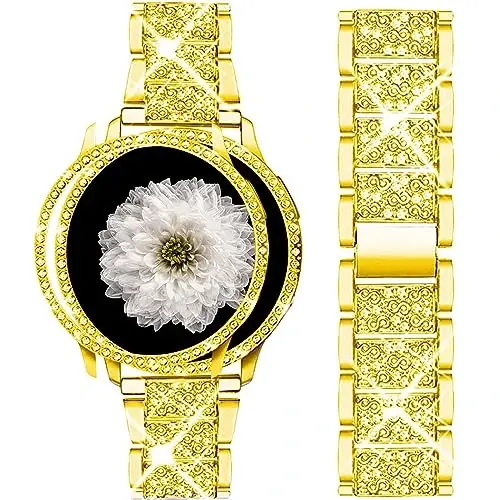 Mosonio Samsung Galaxy Watch 7/6 40mm/44mm ile Uyumlu Kordonlar, Kadınlar için Bling Metal Kordonlar ve Bling Koruyucu Kılıf, Günlük Kullanım için Parlak Saat Yedek Kayışı 