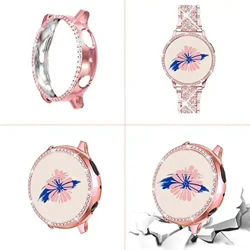 Mosonio Samsung Galaxy Watch 7/6 Bands 40mm/44mm bilan mos keladi, 20mm Bling Metal Bands ayollar uchun Bling himoya qopqog'i bilan, kundalik kiyim uchun yorqin soat almashtirish tasmasi - 3