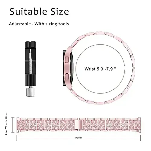 Mosonio Samsung Galaxy Watch 7/6 Bands 40mm/44mm bilan mos keladi, 20mm Bling Metal Bands ayollar uchun Bling himoya qopqog'i bilan, kundalik kiyim uchun yorqin soat almashtirish tasmasi - 4