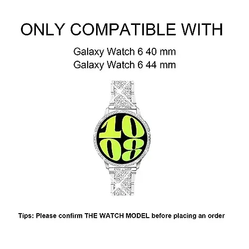 Mosonio Samsung Galaxy Watch 7/6 Bands 40mm/44mm bilan mos keladi, 20mm Bling Metal Bands ayollar uchun Bling himoya qopqog'i bilan, kundalik kiyim uchun yorqin soat almashtirish tasmasi - 2