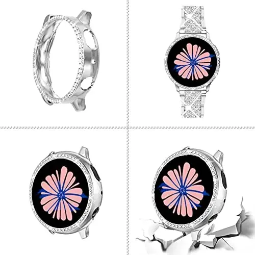 Mosonio Samsung Galaxy Watch 7/6 Bands 40mm/44mm bilan mos keladi, 20mm Bling Metal Bands ayollar uchun Bling himoya qopqog'i bilan, kundalik kiyim uchun yorqin soat almashtirish tasmasi - 4