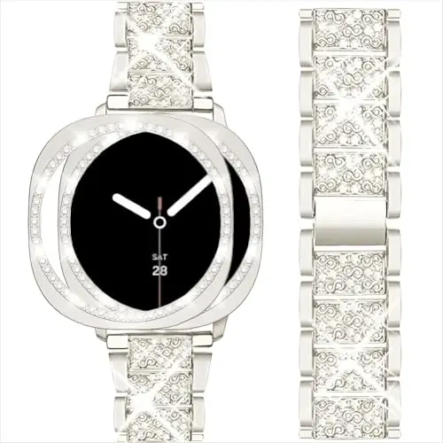 Mosonio Compatible with Samsung Galaxy Watch 7/6 Bands 40mm/44mm, 20mm Bling Metal Bands with Bling Protective Cover Case for Women, Shiny Watch Replacement Strap for Daily Wear - 1