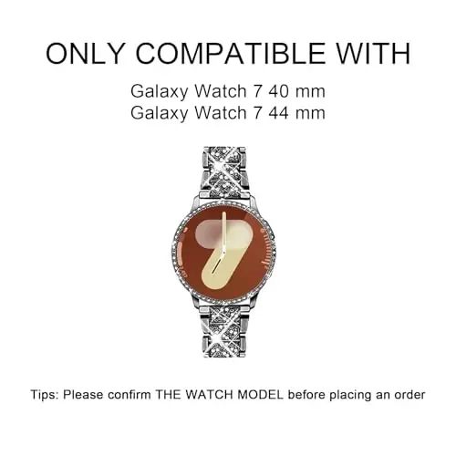 Mosonio Samsung Galaxy Watch 7/6 Uyumlu Kordonlar 40mm/44mm, 20mm Parlak Metal Kordonlar ve Kadınlar için Parlak Koruyucu Kapaklı Kılıf, Günlük Kullanım için Parlak Saat Yedek Kayışı - 2