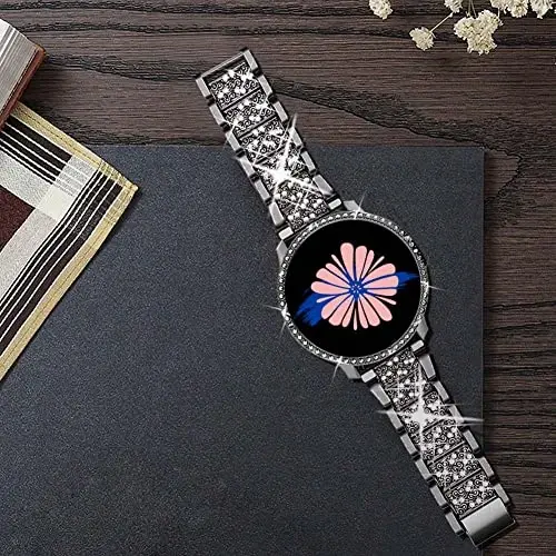 Mosonio Samsung Galaxy Watch 7/6 Uyumlu Kordonlar 40mm/44mm, 20mm Parlak Metal Kordonlar ve Kadınlar için Parlak Koruyucu Kapaklı Kılıf, Günlük Kullanım için Parlak Saat Yedek Kayışı - 6