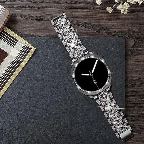 Mosonio Samsung Galaxy Watch 8/7/6 40mm/44mm bilan mos keladi, 20mm Bling Metal Bands ayollar uchun Bling Protective Cover Case bilan, Kundalik kiyim uchun yorqin soat almashtirish tasmasi - 3