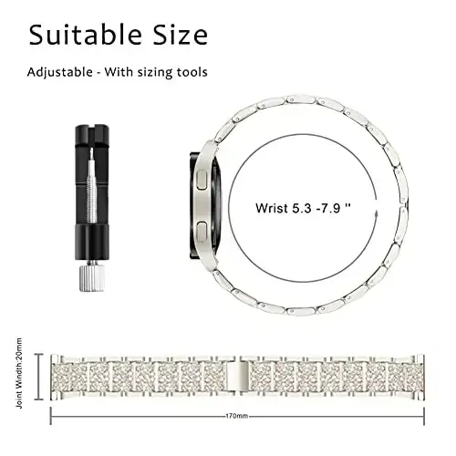 Mosonio Samsung Galaxy Watch 8/7/6 40mm/44mm bilan mos keladi, 20mm Bling Metal Tasmalar Ayollar uchun Bling Himoya Qopqoqli G'ilof bilan, Kundalik Kiyim uchun Yorqin Soat Almashtirish Tasmasi - 3