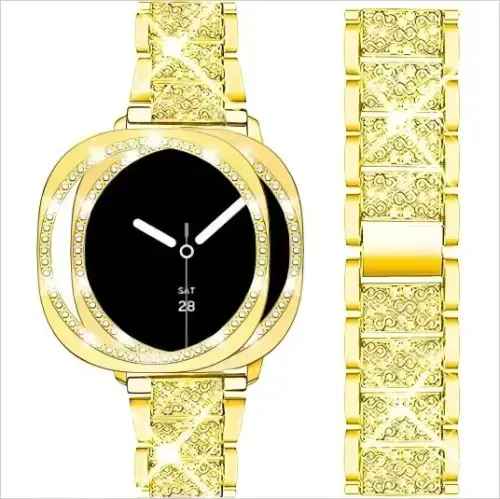 Mosonio Samsung Galaxy Watch 8/7/6 40mm/44mm bilan mos keladi, 20mm Bling Metall Brasletlar Ayollar uchun Bling Himoya Qopqog'i bilan, Kundalik kiyim uchun yorqin Soat almashtirish tasmasi - 1