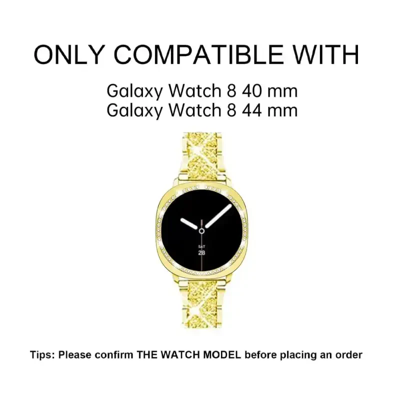 Mosonio Samsung Galaxy Watch 8/7/6 40mm/44mm bilan mos keladi, 20mm Bling Metall Brasletlar Ayollar uchun Bling Himoya Qopqog'i bilan, Kundalik kiyim uchun yorqin Soat almashtirish tasmasi - 2