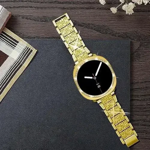 Mosonio Samsung Galaxy Watch 8/7/6 40mm/44mm bilan mos keladi, 20mm Bling Metall Brasletlar Ayollar uchun Bling Himoya Qopqog'i bilan, Kundalik kiyim uchun yorqin Soat almashtirish tasmasi - 4