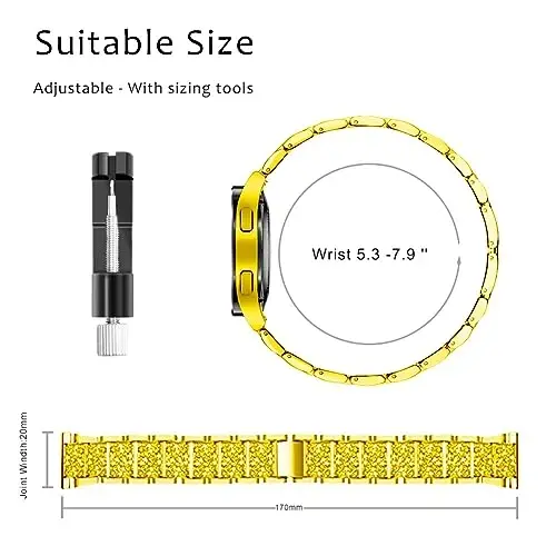 Mosonio Samsung Galaxy Watch 8/7/6 Kordonları 40mm/44mm ile Uyumlu, Kadınlar için 20mm Bling Metal Kordonlar ve Bling Koruyucu Kapak Kılıfı, Günlük Kullanım için Parlak Saat Yedek Kayışı - 3