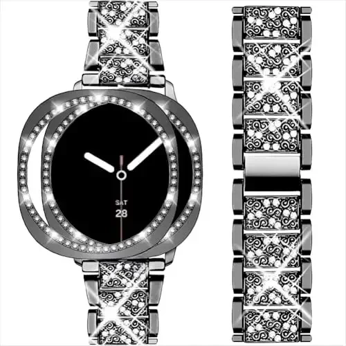 Mosonio Compatible with Samsung Galaxy Watch 8/7/6 Bands 40mm/44mm, 20mm Bling Metal Bands with Bling Protective Cover Case for Women, Shiny Watch Replacement Strap for Daily Wear - MOSONIO