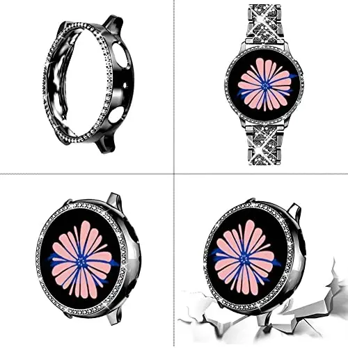 Mosonio Samsung Galaxy Watch 8/7/6 tasmalariga mos 40mm/44mm, 20mm Bling Metal tasmalar ayollar uchun himoya qopqog'i bilan, kundalik kiyim uchun yorqin soat almashtirish tasmasi - 4