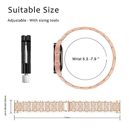 Mosonio Совместим с Samsung Galaxy Watch 7/6 Bands 40mm/44mm, 20mm Bling Metal Bands with Bling Protective Cover Case for Women, Shiny Watch Replacement Strap for Daily Wear - 9