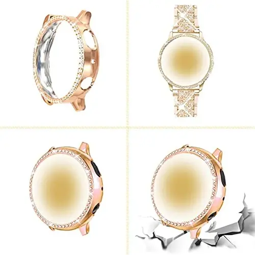 Mosonio Совместим с Samsung Galaxy Watch 7/6 Bands 40mm/44mm, 20mm Bling Metal Bands with Bling Protective Cover Case for Women, Shiny Watch Replacement Strap for Daily Wear - 10