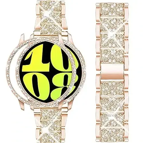 Mosonio Совместимый с Samsung Galaxy Watch 7/6 Bands 40mm/44mm, 20mm Bling Metal Bands with Bling Protective Cover Case for Women, Shiny Watch Replacement Strap for Daily Wear - 1