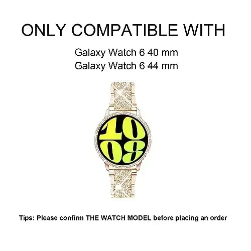 Mosonio Compatible with Samsung Galaxy Watch 8/7/6 Bands 40mm/44mm, 20mm Bling Metal Bands with Bling Protective Cover Case for Women, Shiny Watch Replacement Strap for Daily Wear - 5