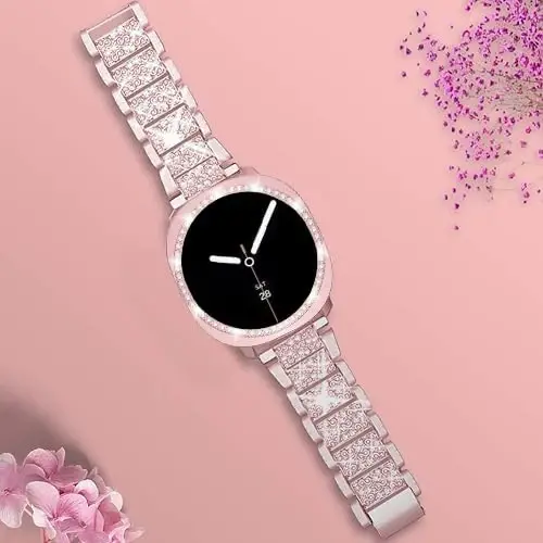 Mosonio Совместимый с Samsung Galaxy Watch 7/6 Bands 40mm/44mm, 20mm Bling Metal Bands with Bling Protective Cover Case for Women, Shiny Watch Replacement Strap for Daily Wear - 3