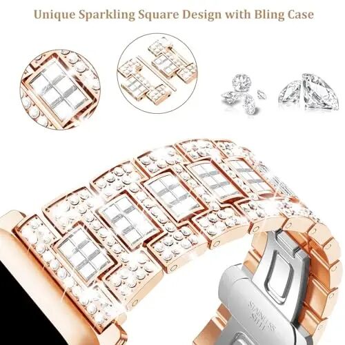 Mosonio Sparking Bling Bands for Apple Watch Women with Shiny Metal Case | Charming Wedding Bands and Cover Set for iwatch Series 11/10/9/8/7/SE/6/5/4- 40mm 41mm 44mm 45mm 46mm Women - 5