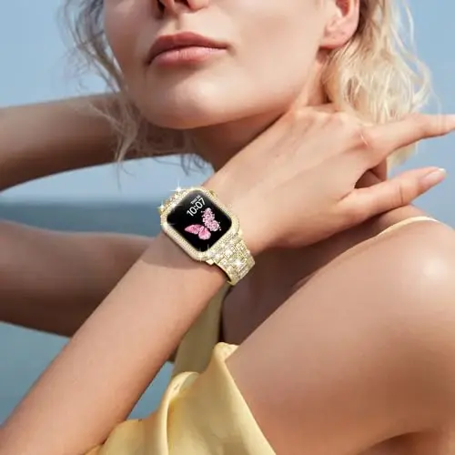 Mosonio Sparking Bling Bands for Apple Watch Women with Shiny Metal Case | Charming Wedding Bands and Cover Set for iwatch Series 11/10/9/8/7/SE/6/5/4- 40mm 41mm 44mm 45mm 46mm Women - 2
