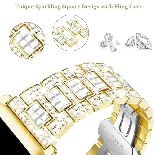 Mosonio Compatible with Bling Apple Watch Band Women 40/44/41/45/42/46mm with Shiny Metal Case, Full Sparking Luxury Diamond Bands and Cover Set, Charming Wedding Strap for iWatch SE Series 11/10/9/8/7/6/5/4 - 5