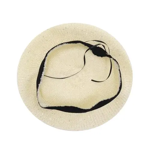 Women Lightweight Beret Floral Hollow Out Hat Breathable French Beret Beanie Hat Cap for Spring Summer - 5