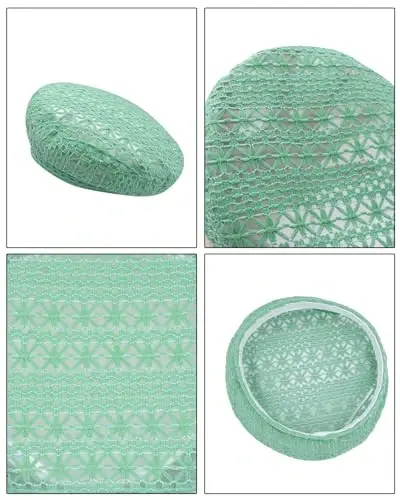 Women Lightweight Beret Floral Hollow Out Hat Breathable French Beret Beanie Hat Cap for Spring Summer 