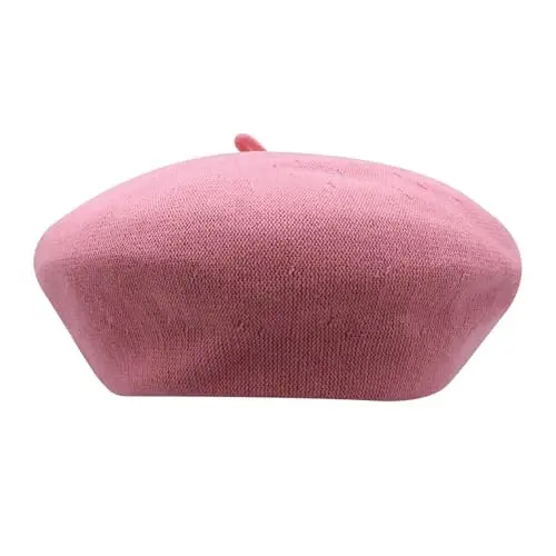 MOSSTYUS French Beret Vintage Beret Hats for Women Artist Beret Cap Solid Color Classic Girls Beanie Hat Summer Spring,Fuchsia 4# - MOSSTYUS (1)