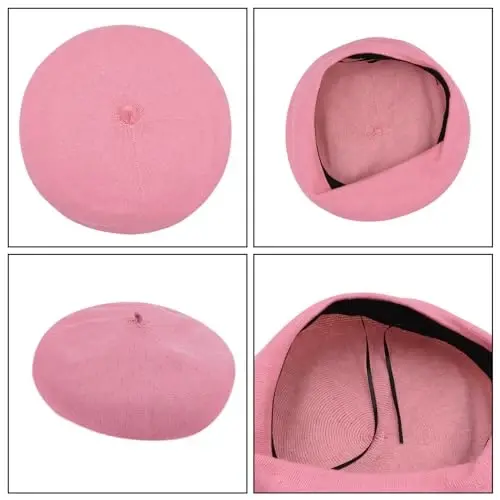 MOSSTYUS Women Lace Lightweight Beret Floral Hollow Out Hat Breathable French Beret Beanie Hat Cap for Spring Summer - 5