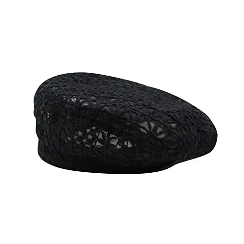 Women Lightweight Beret Floral Hollow Out Hat Breathable French Beret Beanie Hat Cap for Spring Summer 