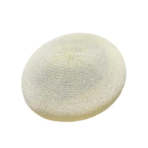MOSSTYUS Women Lace Lightweight Beret Floral Hollow Out Hat Breathable French Beret Beanie Hat Cap for Spring Summer - 4