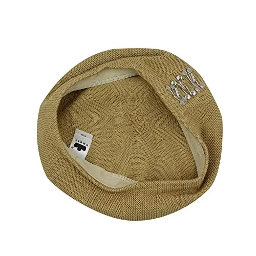 MOSSTYUS Women Lace Lightweight Beret Floral Hollow Out Hat Breathable French Beret Beanie Hat Cap for Spring Summer - 6