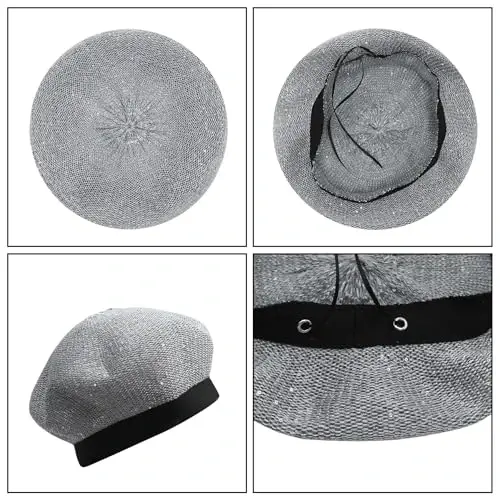 MOSSTYUS Women Lace Lightweight Beret Floral Hollow Out Hat Breathable French Beret Beanie Hat Cap for Spring Summer - 4