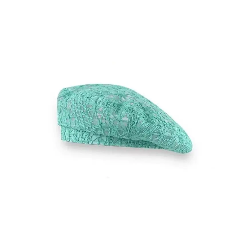 MOSSTYUS Women Lace Lightweight Beret Floral Hollow Out Hat Breathable French Beret Beanie Hat Cap for Spring Summer - 1