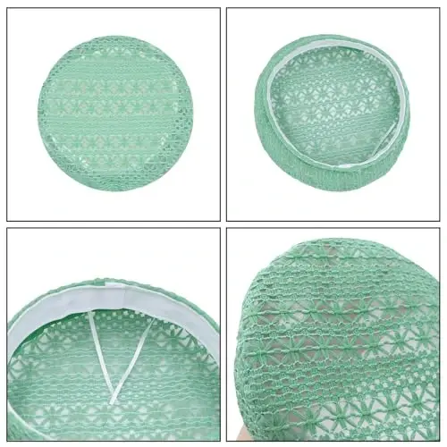 MOSSTYUS Women Lace Lightweight Beret Floral Hollow Out Hat Breathable French Beret Beanie Hat Cap for Spring Summer - 5