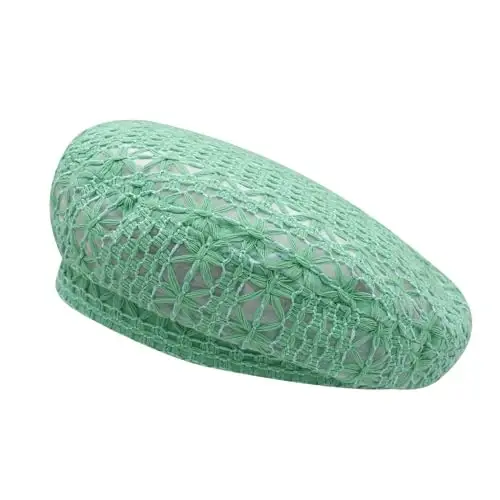 MOSSTYUS Women Lace Lightweight Beret Floral Hollow Out Hat Breathable French Beret Beanie Hat Cap for Spring Summer - 6