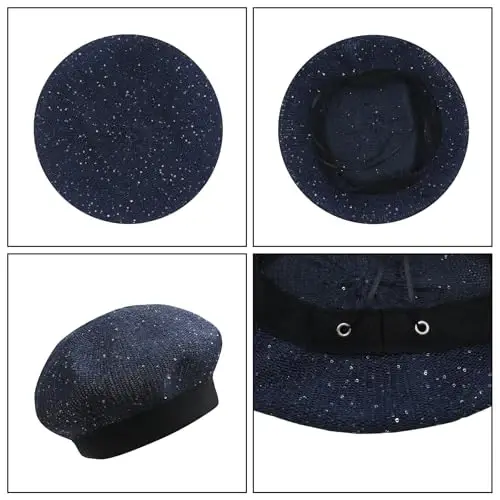 MOSSTYUS Women Lace Lightweight Beret Floral Hollow Out Hat Breathable French Beret Beanie Hat Cap for Spring Summer - 4