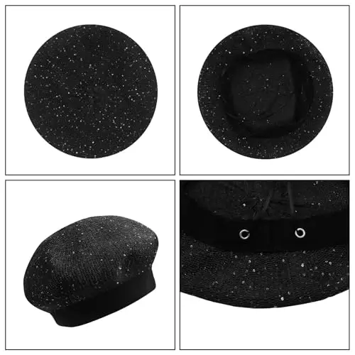 MOSSTYUS Women Lace Lightweight Beret Floral Hollow Out Hat Breathable French Beret Beanie Hat Cap for Spring Summer - 4