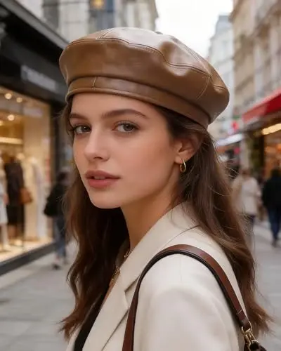 MOSSTYUS Women Retro PU Leather Casual French Beret Hat for Spring Autumn | soft touch PU material,drawstring adjustable inner band, four panel stitched design, all match style,four seasons wearable - MOSSTYUS (1)