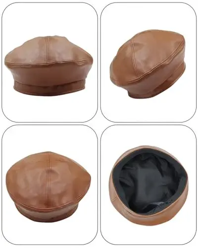 MOSSTYUS Women Retro PU Leather Casual French Beret Hat for Spring Autumn | soft touch PU material,drawstring adjustable inner band, four panel stitched design, all match style,four seasons wearable - 6