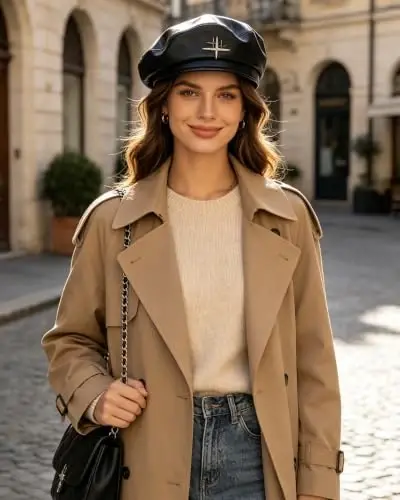 MOSSTYUS Women Retro PU Leather Casual French Beret Hat for Spring Autumn | soft touch PU material,drawstring adjustable inner band, four panel stitched design, all match style,four seasons wearable - 3