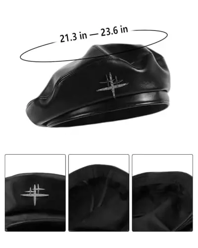 MOSSTYUS Women Retro PU Leather Casual French Beret Hat for Spring Autumn | soft touch PU material,drawstring adjustable inner band, four panel stitched design, all match style,four seasons wearable - 4