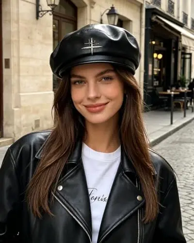 MOSSTYUS Women Retro PU Leather Casual French Beret Hat for Spring Autumn | soft touch PU material,drawstring adjustable inner band, four panel stitched design, all match style,four seasons wearable - 6