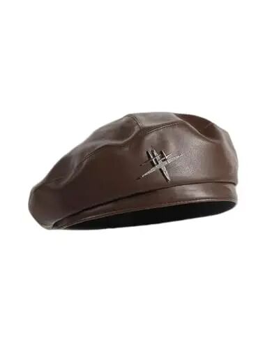 MOSSTYUS Women Retro PU Leather Casual French Beret Hat for Spring Autumn | soft touch PU material,drawstring adjustable inner band, four panel stitched design, all match style,four seasons wearable - MOSSTYUS