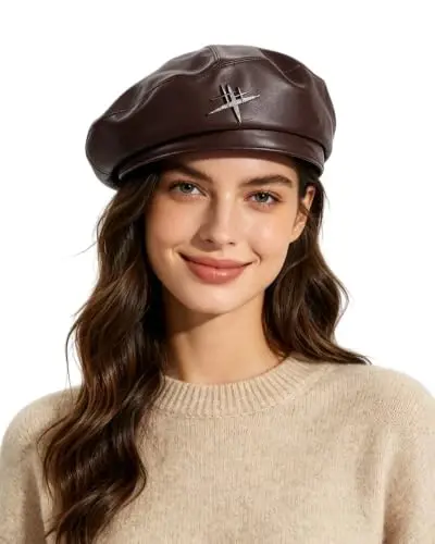 MOSSTYUS Women Retro PU Leather Casual French Beret Hat for Spring Autumn | soft touch PU material,drawstring adjustable inner band, four panel stitched design, all match style,four seasons wearable - MOSSTYUS (1)