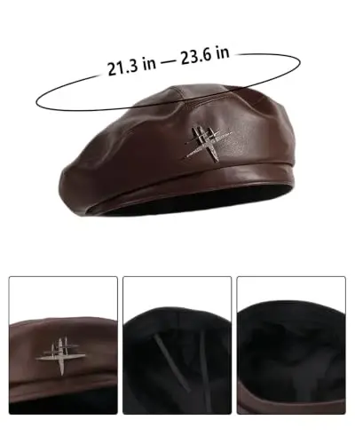 MOSSTYUS Women Retro PU Leather Casual French Beret Hat for Spring Autumn | soft touch PU material,drawstring adjustable inner band, four panel stitched design, all match style,four seasons wearable - 4