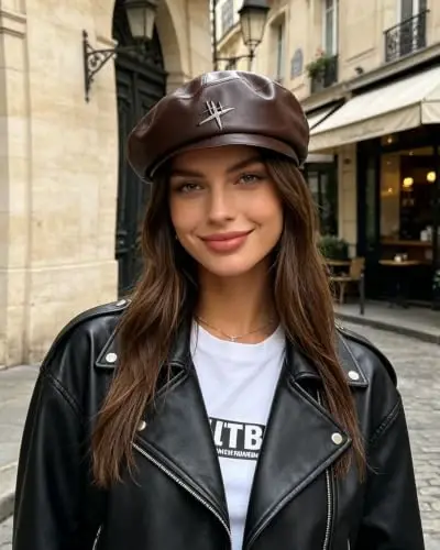 MOSSTYUS Women Retro PU Leather Casual French Beret Hat for Spring Autumn | soft touch PU material,drawstring adjustable inner band, four panel stitched design, all match style,four seasons wearable - 6