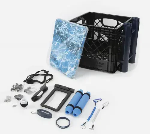 Mossy Oak 24 Piece Kayak Storage Crate with Dry Bag, Fishing Accessories Kit and Rod Holder Milk Crate Blue - 3
